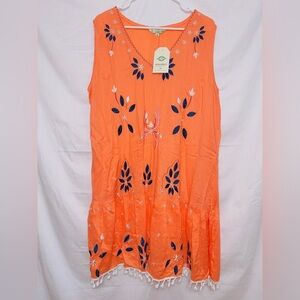 Anandas NWT Orange Sleeveless V Neck India Shift Dress size XL
